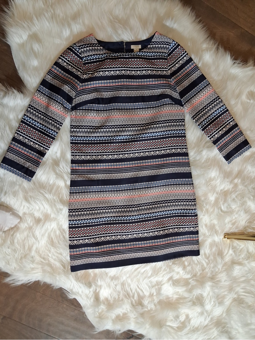 J. Crew Navy, White & Pink Striped Patterned Sweater Dress